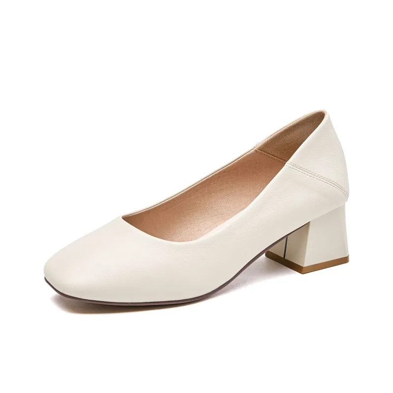 EXULL Q Chunky Heel High Heels 5CM Women's Beige-1