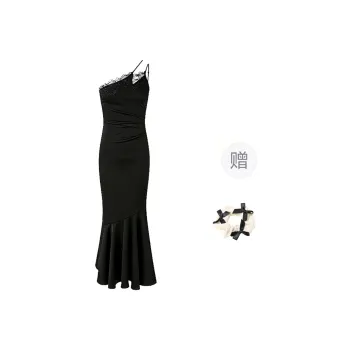 CPAURA Slip Dress Women's Black+Bowknot Hair Tie Comes With
