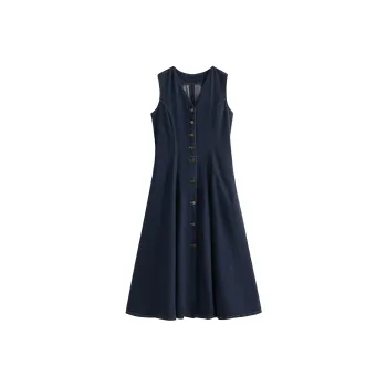 Initial Language Sleeveless Dress Women's Dark Blue