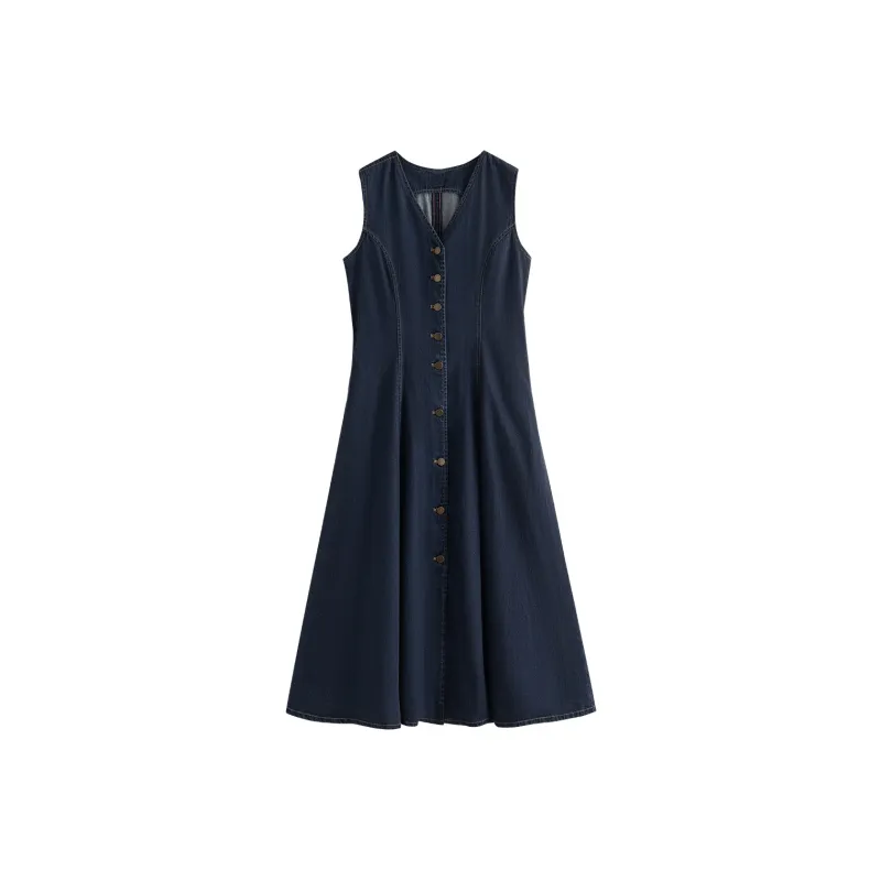 Initial Language Sleeveless Dress Women's Dark Blue-0