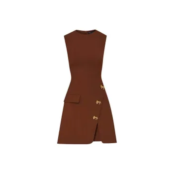 Oscar De La Renta Bow Button Split Skirt Dress