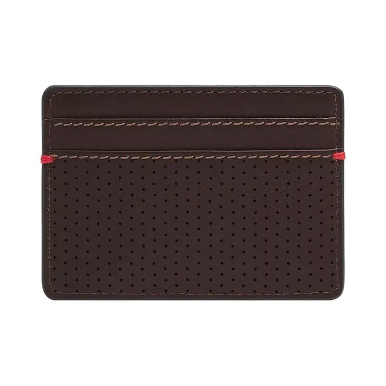 FOSSIL Leather Card Holder Men's Red Brown-1