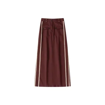UNRETRO Casual Long Skirts Women's Burgundy