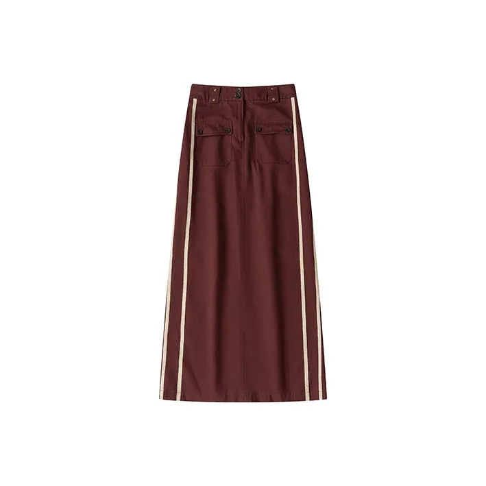 UNRETRO Casual Long Skirts Women's Burgundy-0