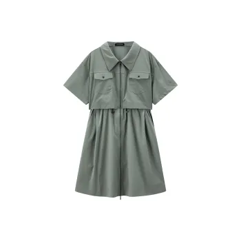 PEACEBIRD Long Sleeved Dress Women's Seaweed Green