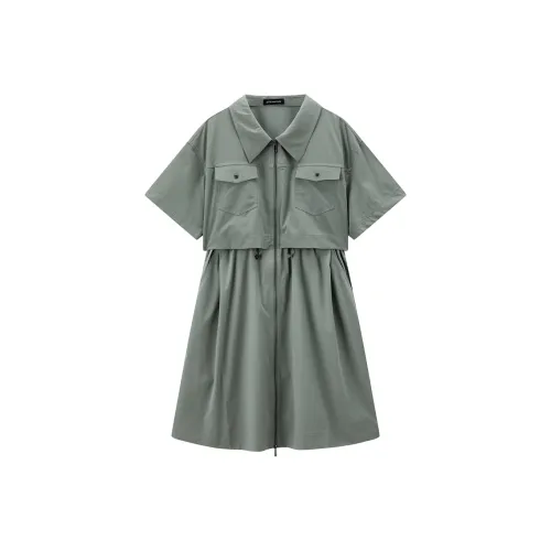 PEACEBIRD Long Sleeved Dress Women's Seaweed Green