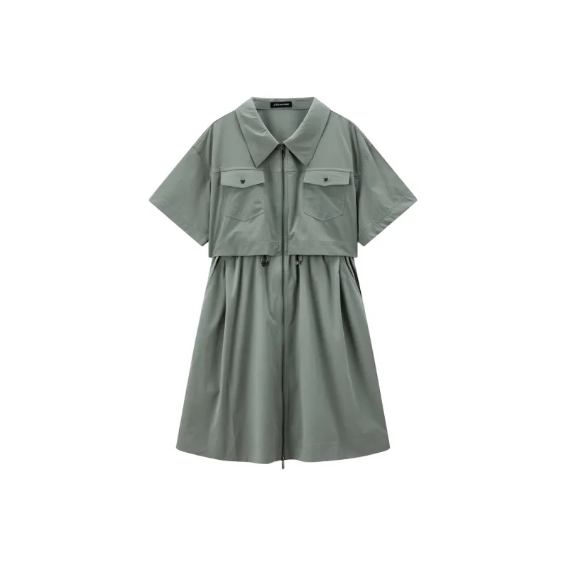 PEACEBIRD Long Sleeved Dress Women's Seaweed Green-0