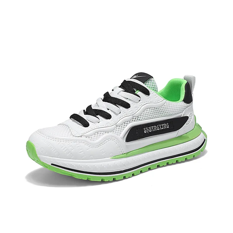 Binary Height Increasing Abrasion Resistant Breathable Low Top Chunky Sneakers Men's White Green-2