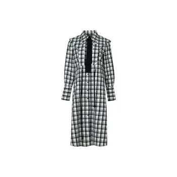 BBLLUUEE Long Sleeved Dress Women's Black White Plaid