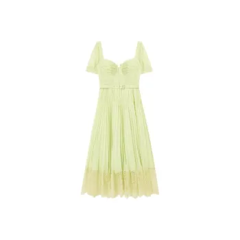 Self portrait Lace panel Pleated Midi Dress