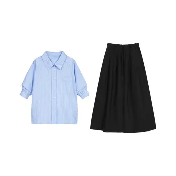 ETSE Two Piece Skirt Sets Women's Clothing Sets Blue Top+Black Bottom