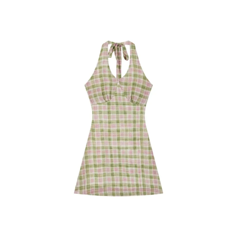 YGPRW Sleeveless Dress Women's Pink Plaid-0
