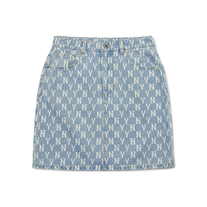 MLB Base Logo Denim Short Skirts Women's Light Blue-0