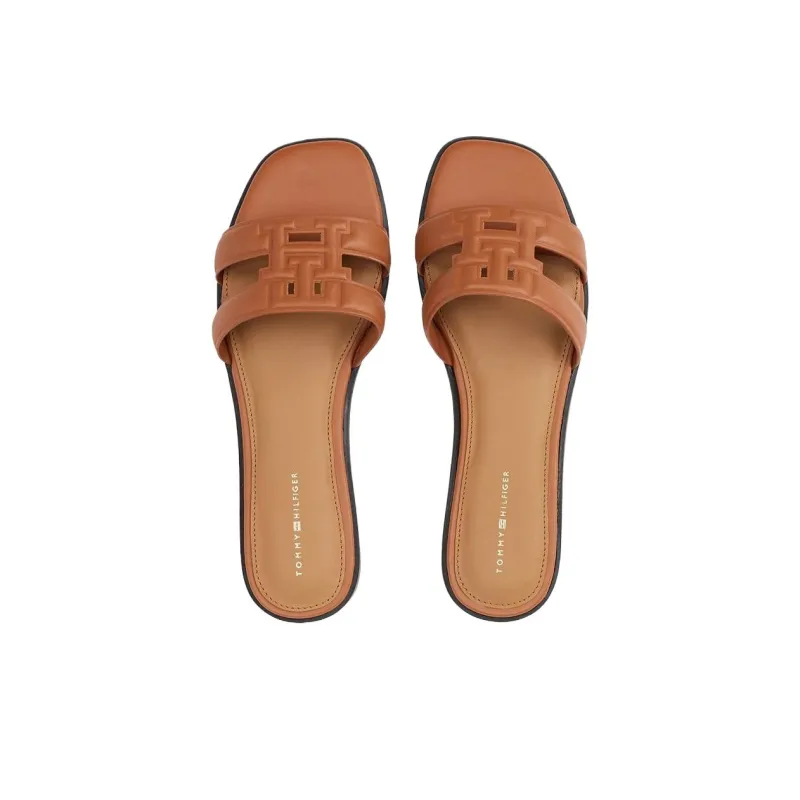 Tommy Hilfiger TH Monogram Rubber Sole Abrasion Resistant Slide Slippers Women's Brown-3