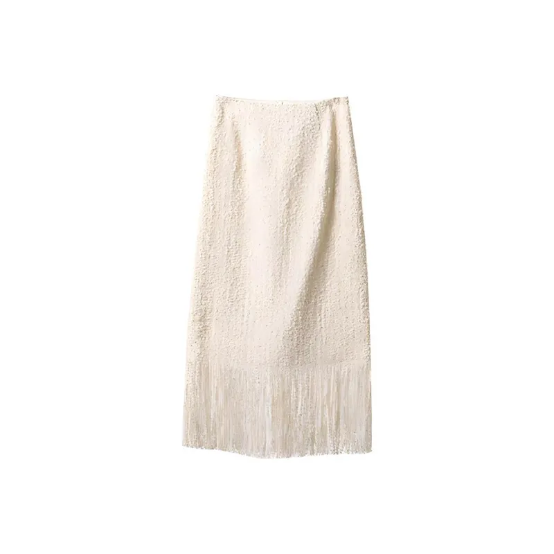 YUMOMO STAR Casual Long Skirts Women's Elegant Beige-0