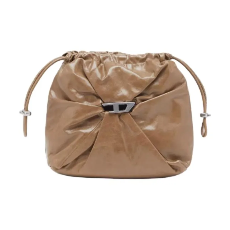 DIESEL Cow Leather Shoulder Bag Medium Size Women's Brown-0