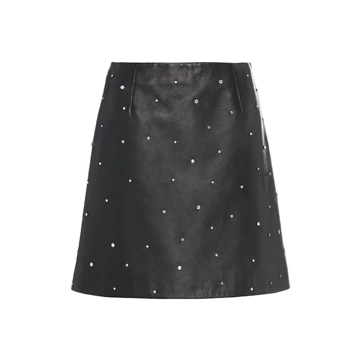 MIU MIU Leather Short Skirts Women's Black-0