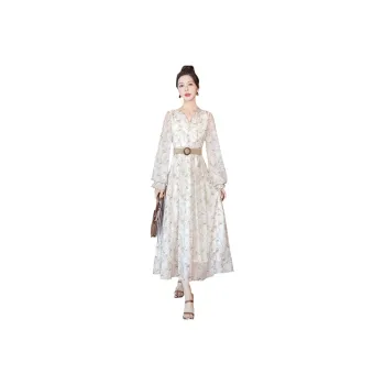 Cypress House Long Sleeved Dresses Women's Light Green Bottom Flowers