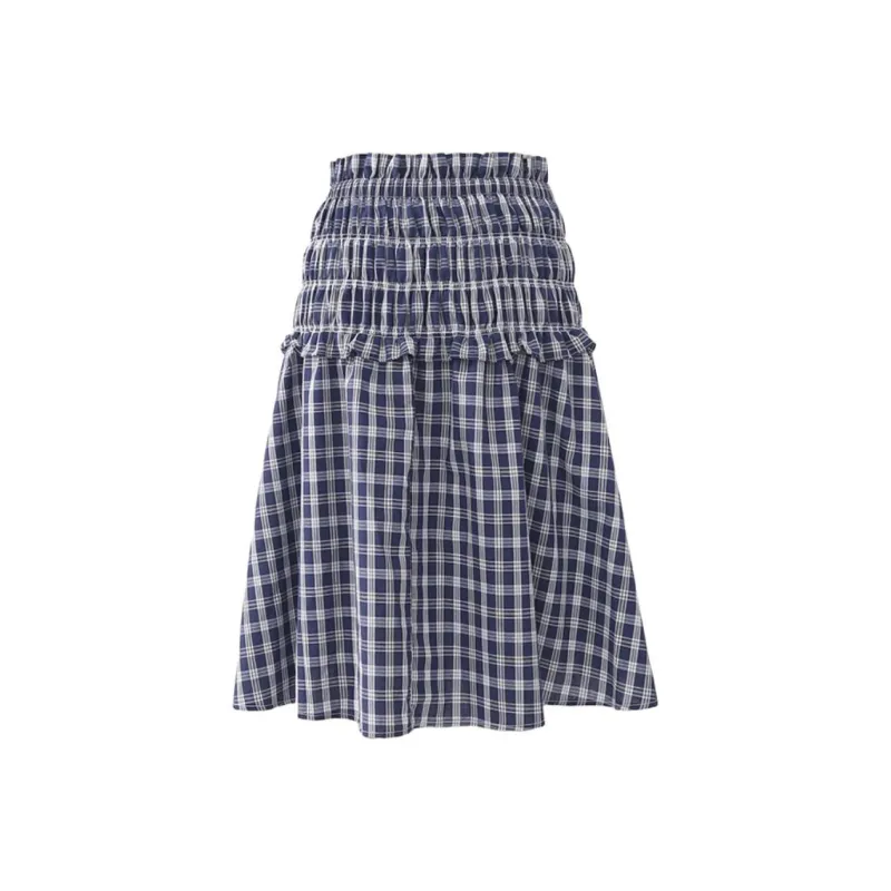 Rose Casual Long Skirts Women's Blue-1