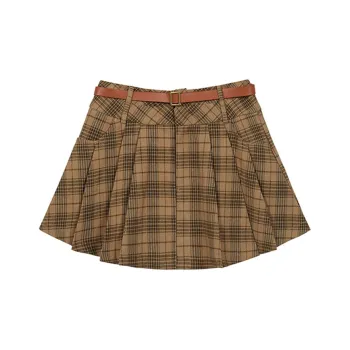 ETSE Casual Short Skirts Women's Plaid