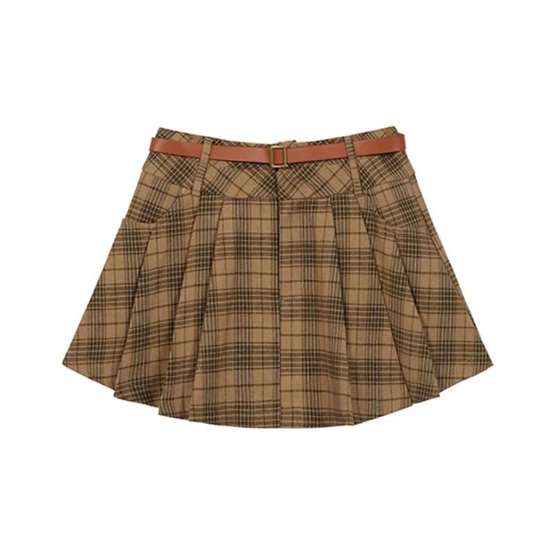 ETSE Casual Short Skirts Women's Plaid-0