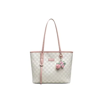 COMELY Cow Leather Tote Bag, Shopping Bag, Handbag, Shoulder Bag, Laptop Bag Regular Women's Ecru & Pink