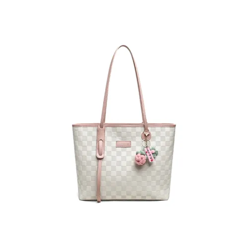 COMELY Cow Leather Tote Bag, Shopping Bag, Handbag, Shoulder Bag, Laptop Bag Regular Women's Ecru & Pink