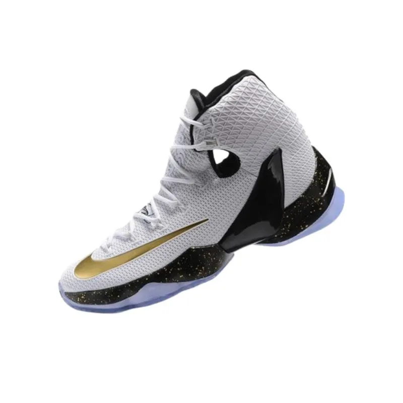 Nike Lebron 13 Elite Anti Slip Wear Resistant High Top Basketball Shoes Men's White Gold-1