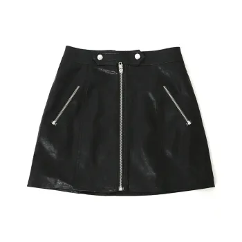SOON FLOWER Spring Leather Short Skirts Women's Black