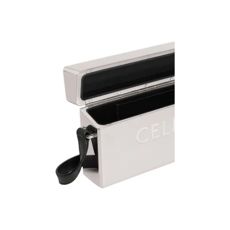 CELINE Aluminous Cow Leather Patchwork Metal Box Shoulder Bag Crossbody Bag Men's Silver/Black-4