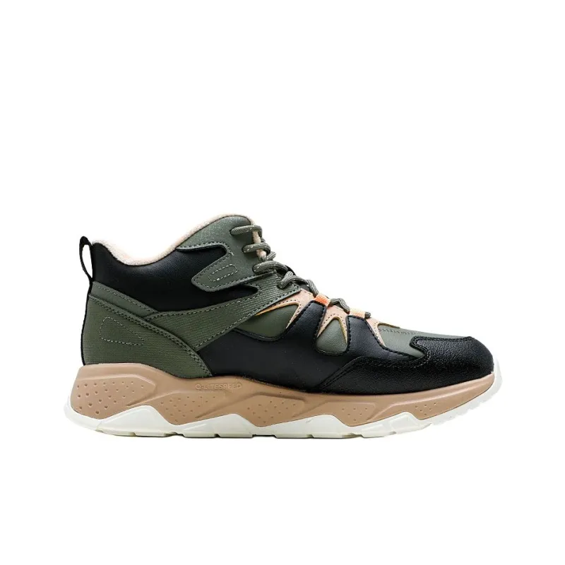 QIAODAN Dry Anti Slip Wear Resistant High Top Casual Shoes Men's Black Green-1