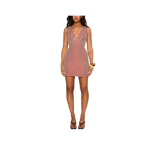 PRINCESS POLLY DAPHNEY PLUNGE MINI DRESS Sleeveless Dress Women's RED CREAM/Red Cream