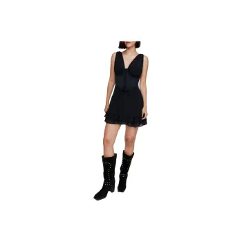 NASTY GAL Corset Overlay Lace Up Ruffle Mini Dress Slip Dresses Women's Black