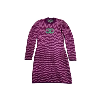 CHANEL Long Sleeved Dress Women's Purple