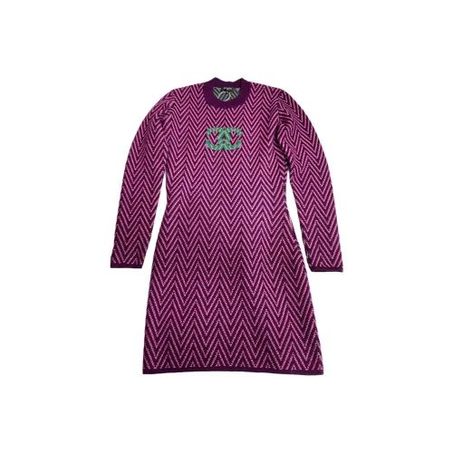 CHANEL Long Sleeved Dress Women's Purple