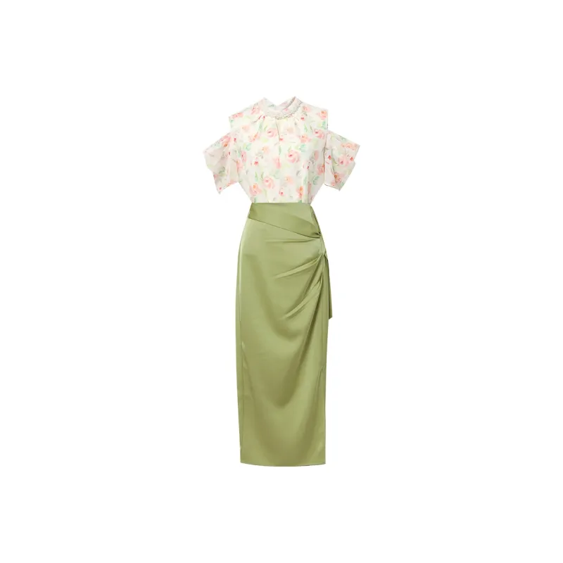 Duffy Fashion Skirt Set Women's Light Apricot+Yellow Green-0