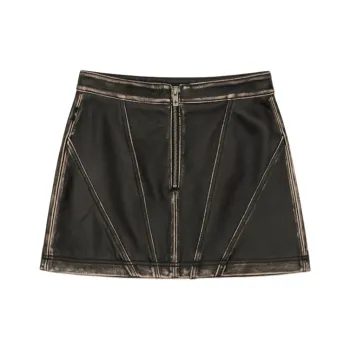SMFK Leather Short Skirts Women's Wilderness Black