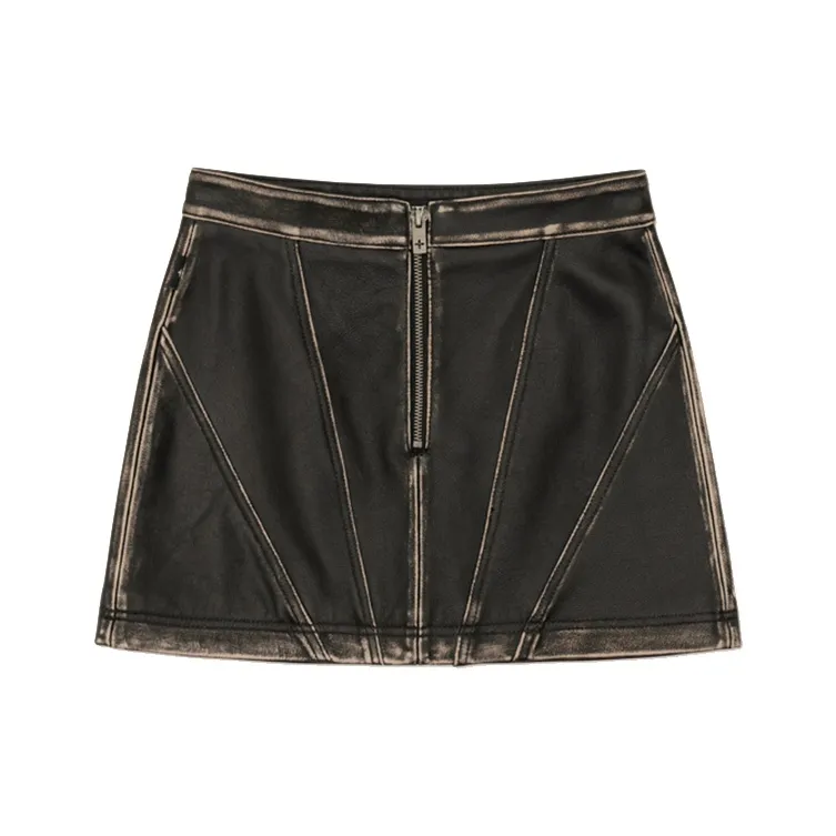 SMFK Leather Short Skirts Women's Wilderness Black-0