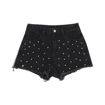 TCH Denim Shorts Women's Black With Silver Logo
