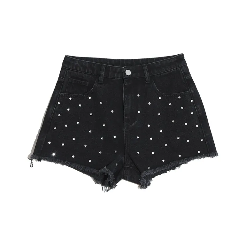 TCH Denim Shorts Women's Black With Silver Logo-0