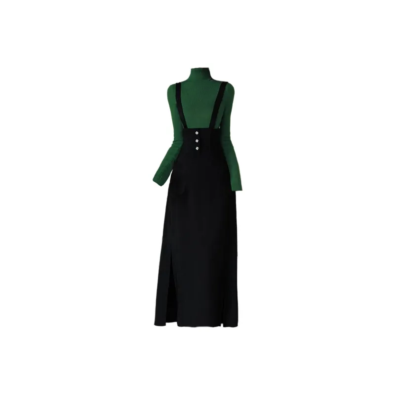 Wbwq Two Piece Skirt Sets Women's Green+Black-0
