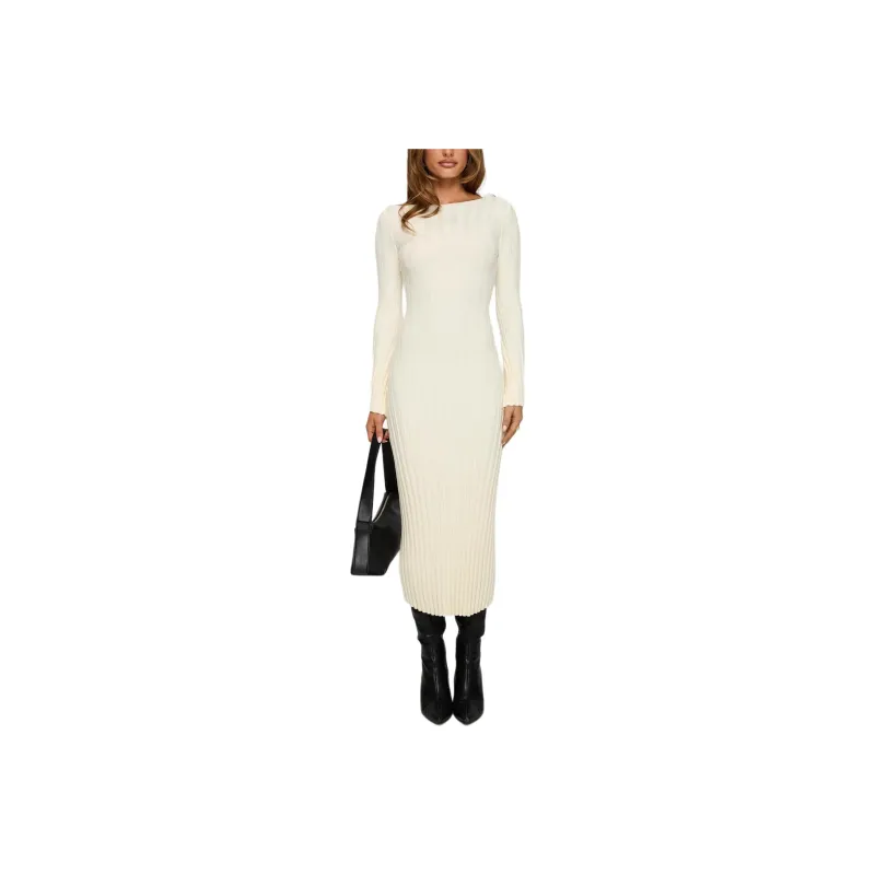 PRINCESS POLLY RYO LONG SLEEVE RIB MAXI DRESS Long Sleeved Dresses Women's CREAM/Cream-0
