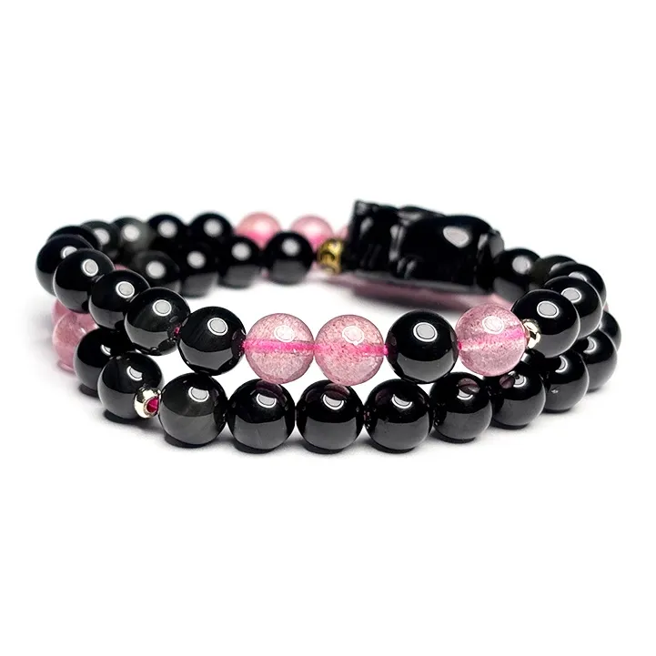 MOUNTAINS AND MANS Natural Obsidian New Chinese Style Stackable Good Luck Beaded Bracelet Unisex-1