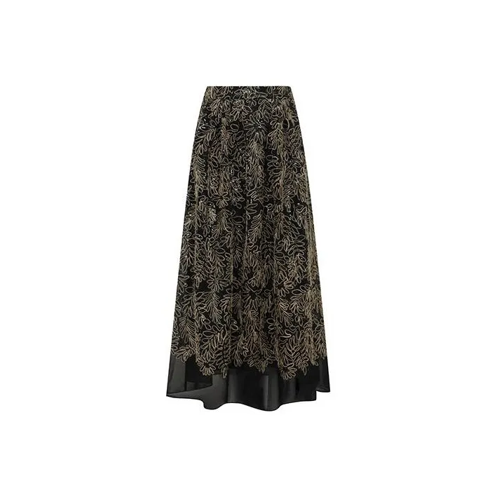 MEIYANG Casual Long Skirts Women's Floral Black-0