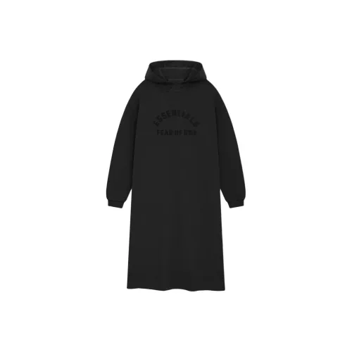Fear Of God Essentials SS24 Drop2 Women'ss Nylon Fleece Hooded Dress Long-Sleeved Dresses Women's Jet Black/Jet Black