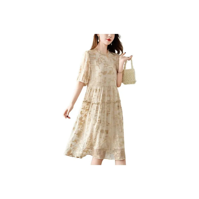 Yi Mengyuan Heavyweight Mulberry Silk Short Sleeved Dress Women's-4