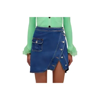 Self portrait Denim Short Skirts Women's Blue