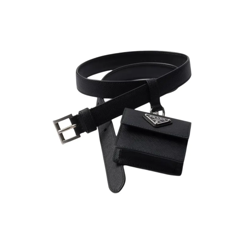 PRADA Enamel, Metal, Calfskin Leather Belts Women's Black 2.2CM-1