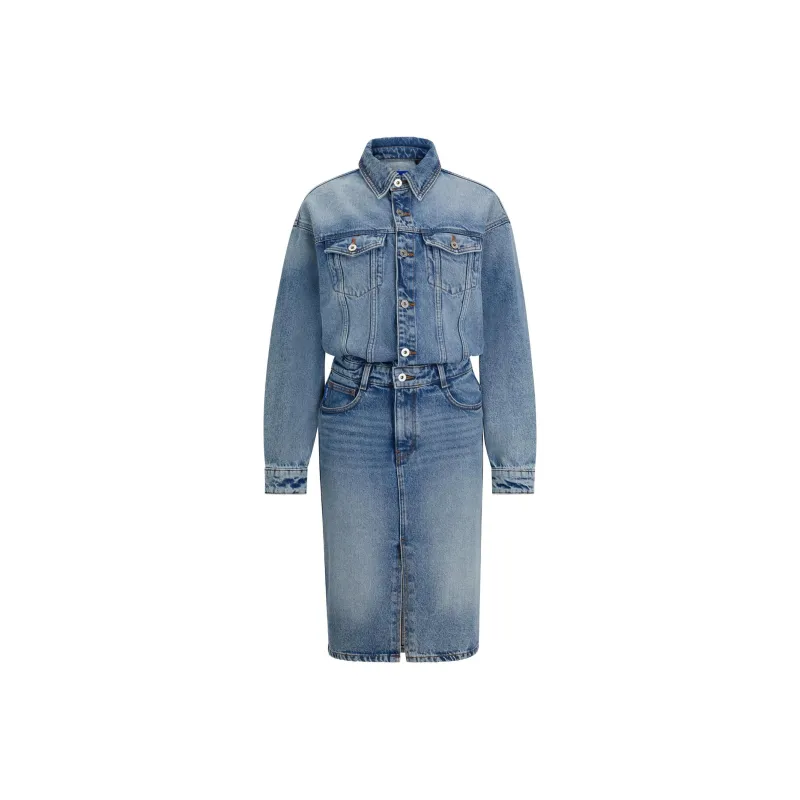 HUGO BOSS Two-In-One Dress In Denim Long-Sleeved Dresses Women's Blue-0