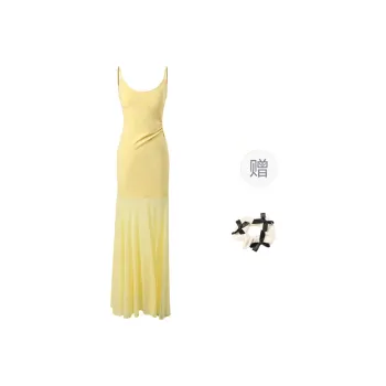 CPAURA Slip Dress Women's Yellow+Bowknot Hair Tie Comes With